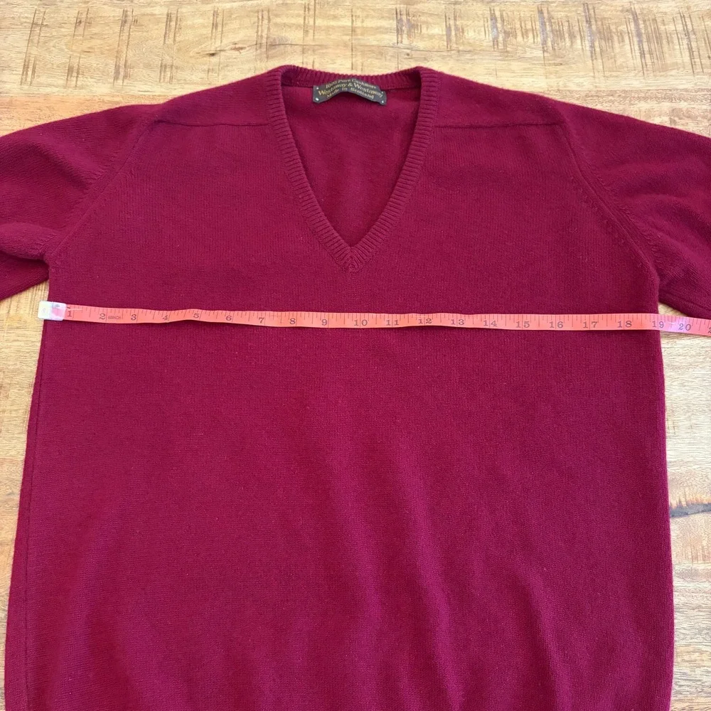 Westaway & Westaway 100% Cashmere Sweater Mens M V-Neck Made in Scotland Maroon - Picture 6 of 7